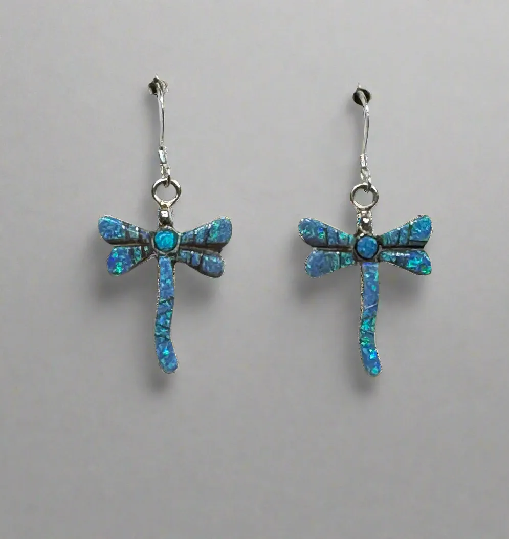 Sterling Silver Turquoise and Opal Inlay Earrings STER022