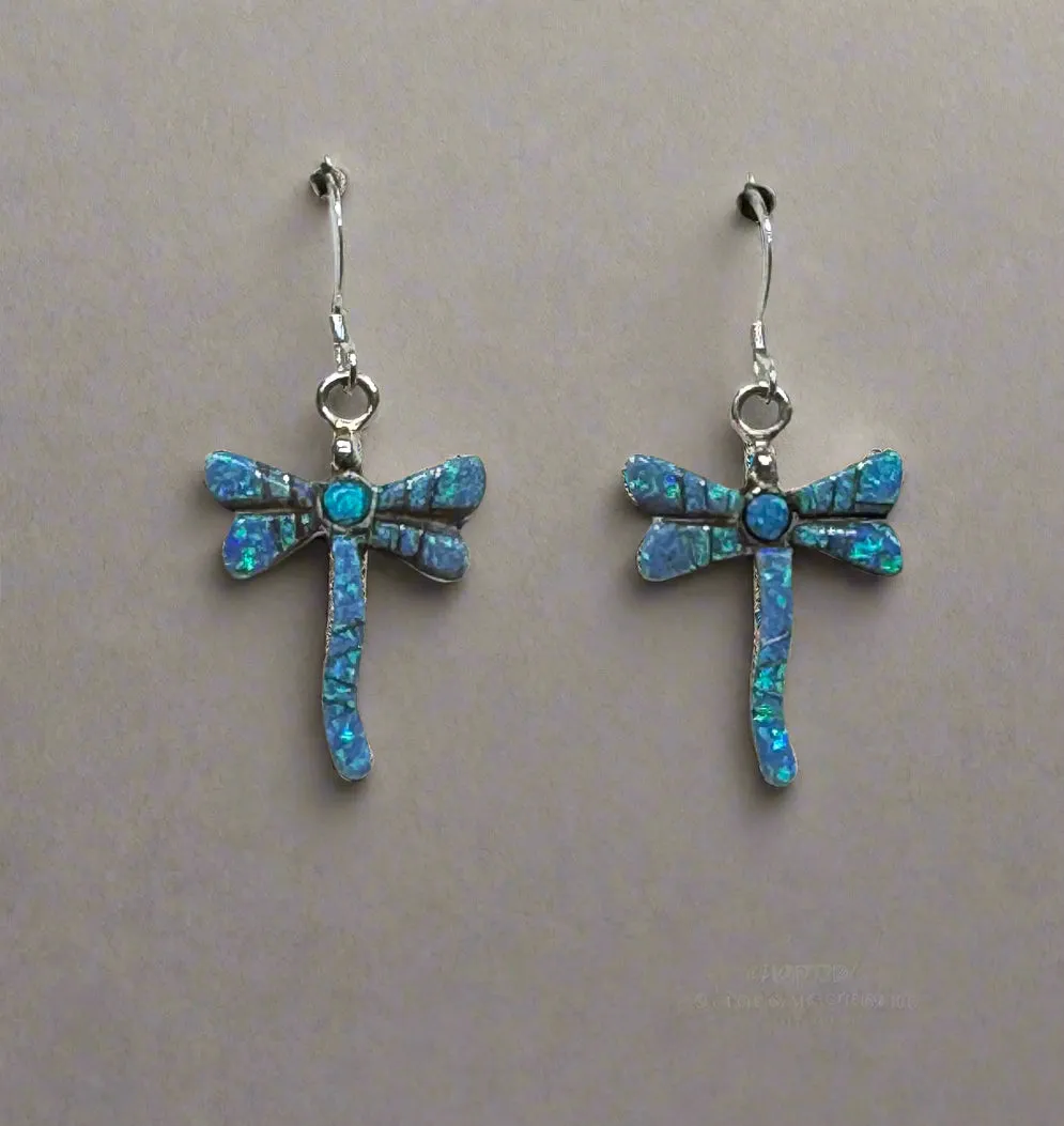 Sterling Silver Turquoise and Opal Inlay Earrings STER022