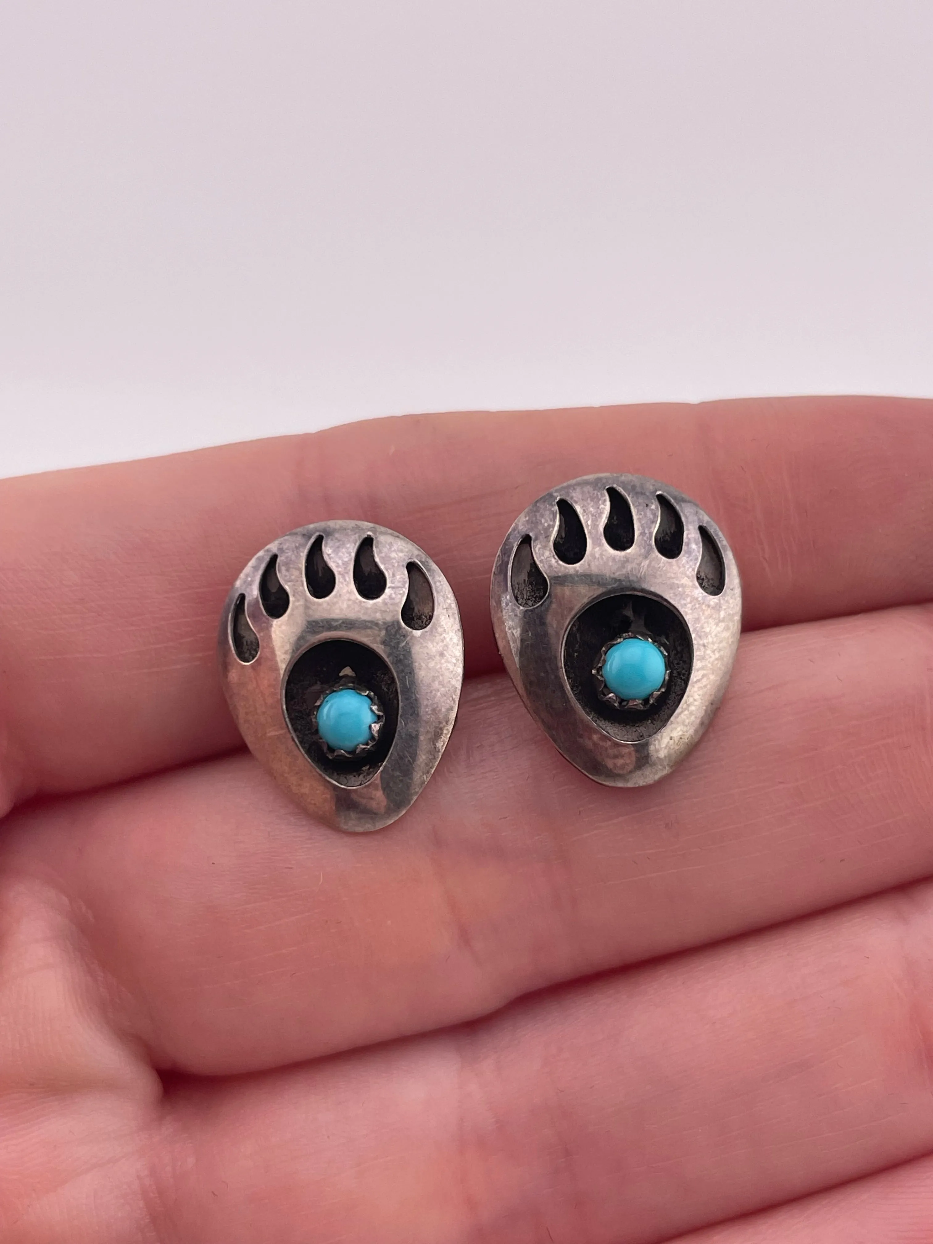 sterling silver turquoise bear paw stud earrings
