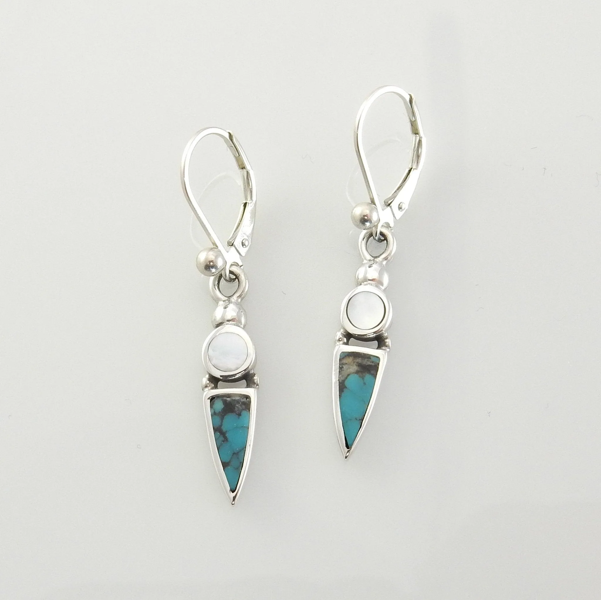Sterling Silver Turquoise Mother of Pearl Inlay Dangle Earrings