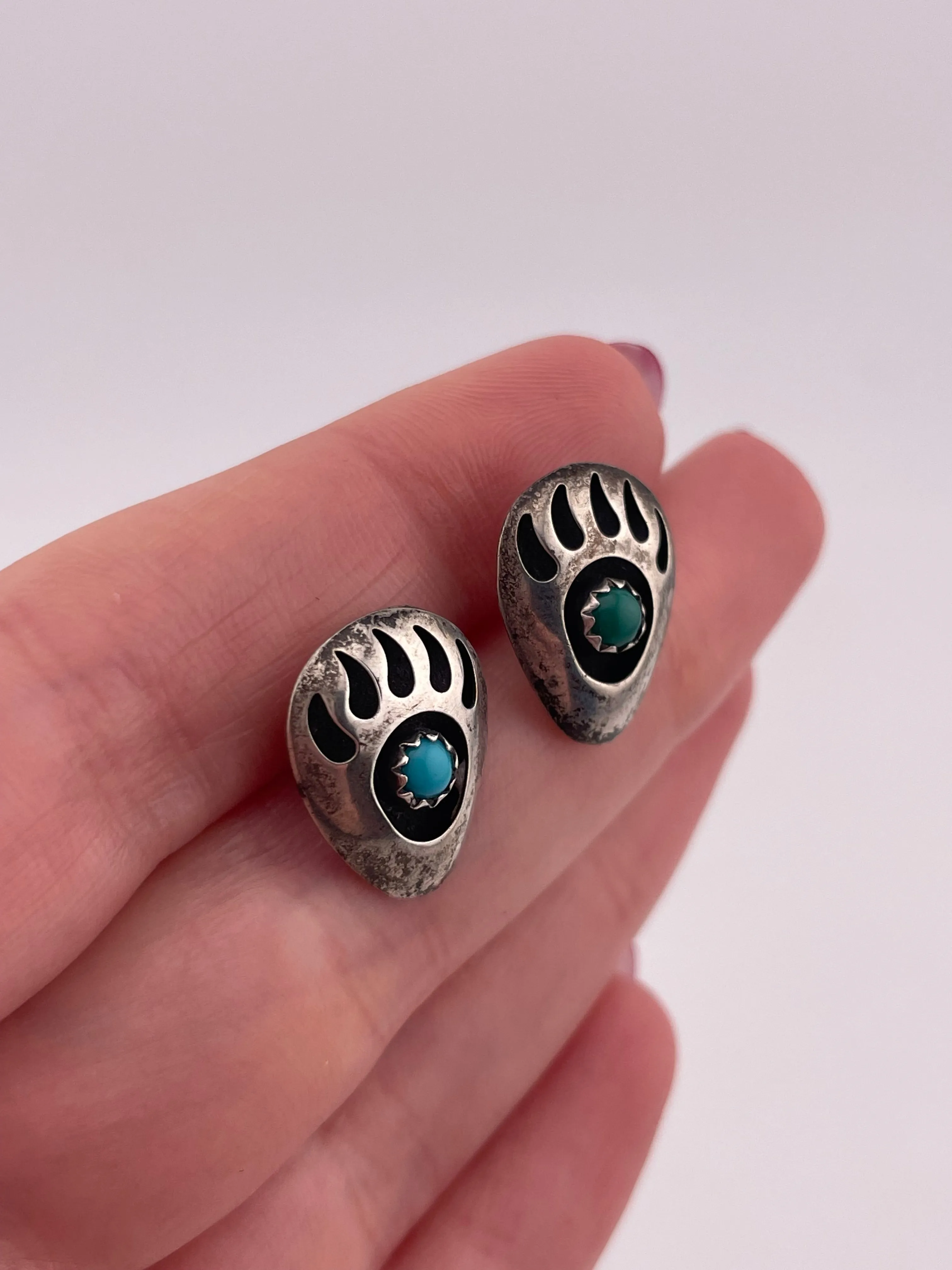 sterling silver two-tone turquoise bear paw post earrings