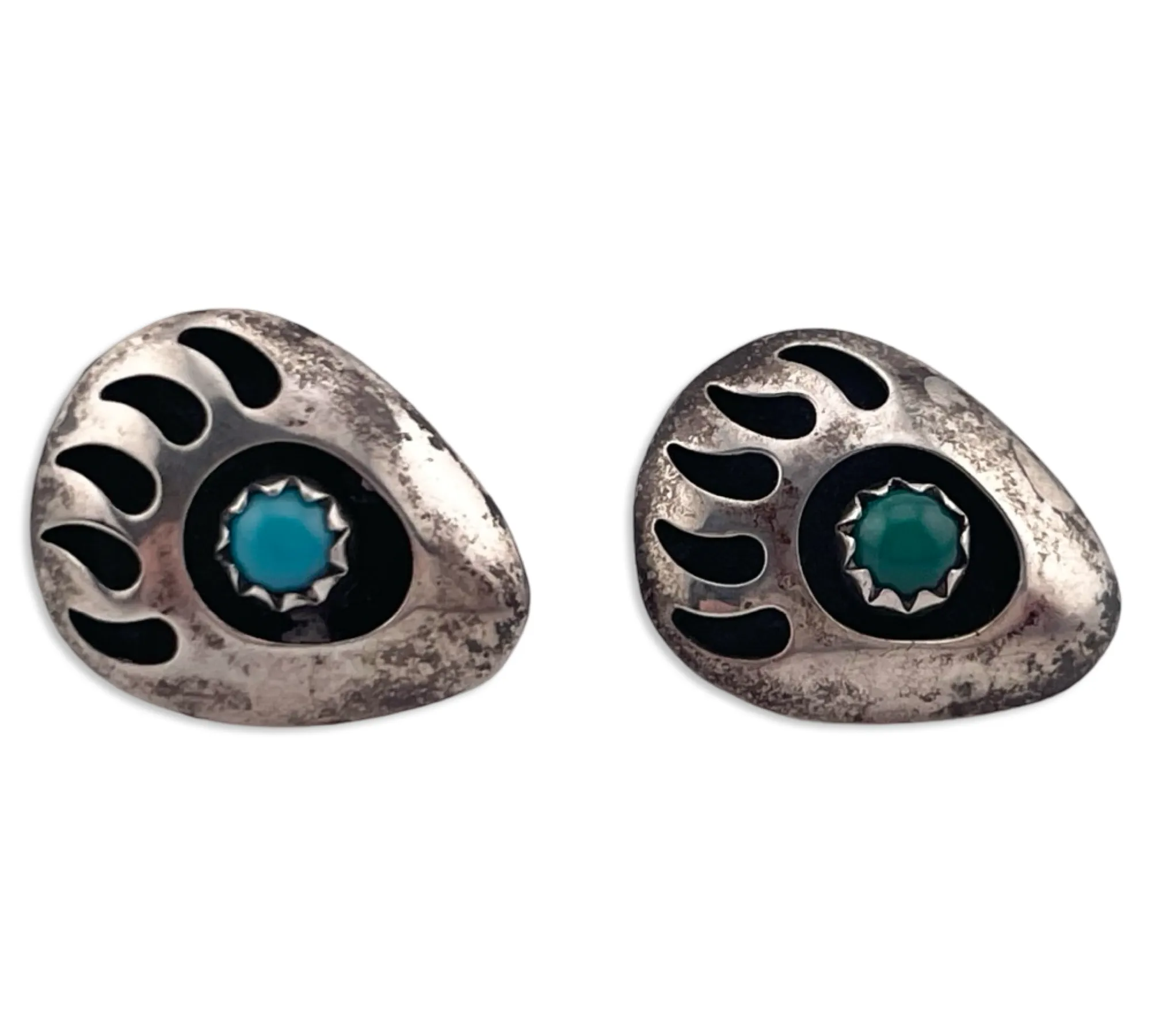 sterling silver two-tone turquoise bear paw post earrings