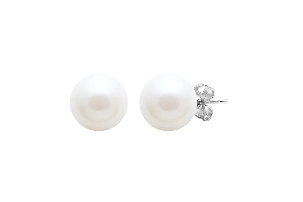 Sterling Silver White Freshwater Pearl 'Round' Stud Earrings