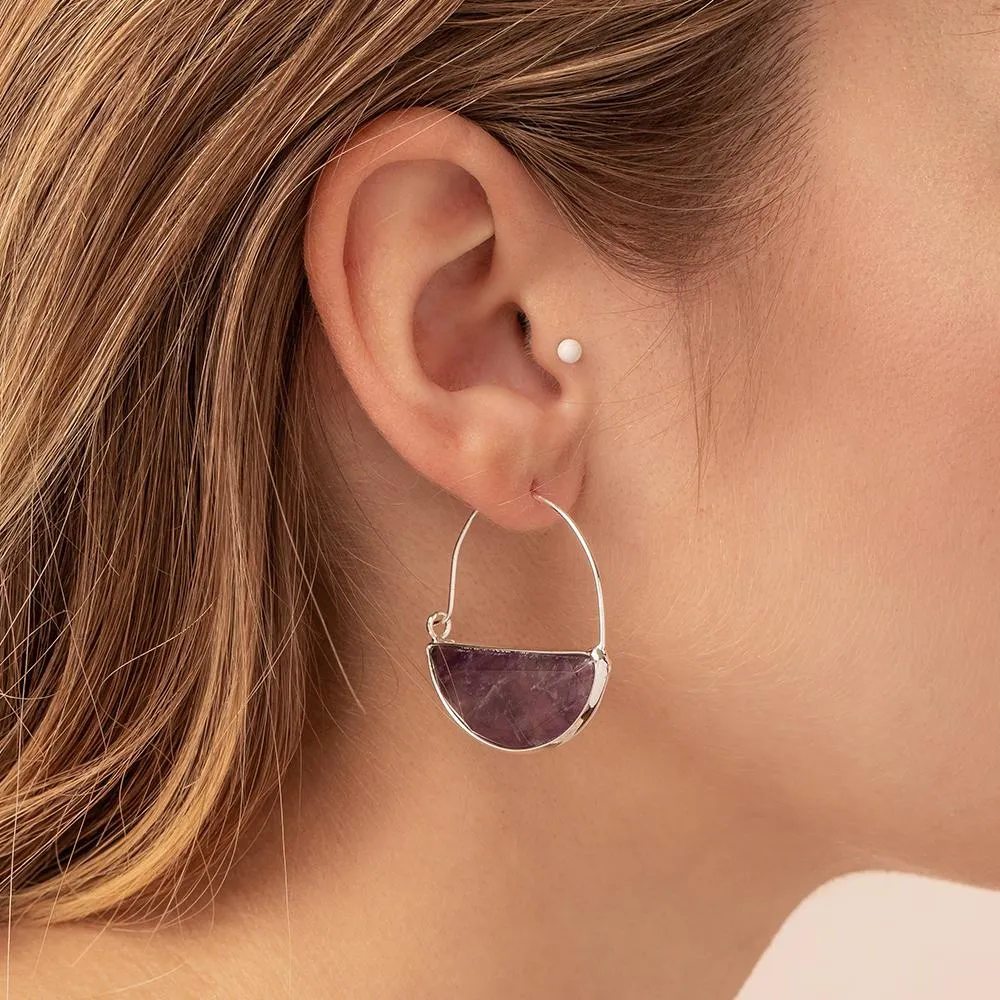 Stone Prism Hoop: Amethyst/Silver