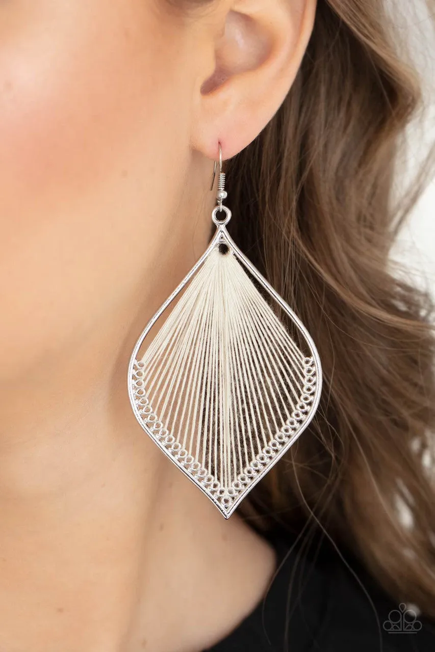 String Theory White Paparazzi Earrings