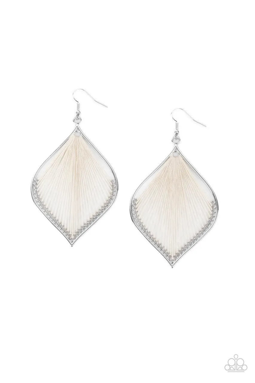 String Theory White Paparazzi Earrings