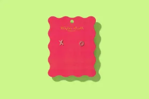 Stud Earrings - X & O w/ Pink   Ruby Red Gems - Matilda