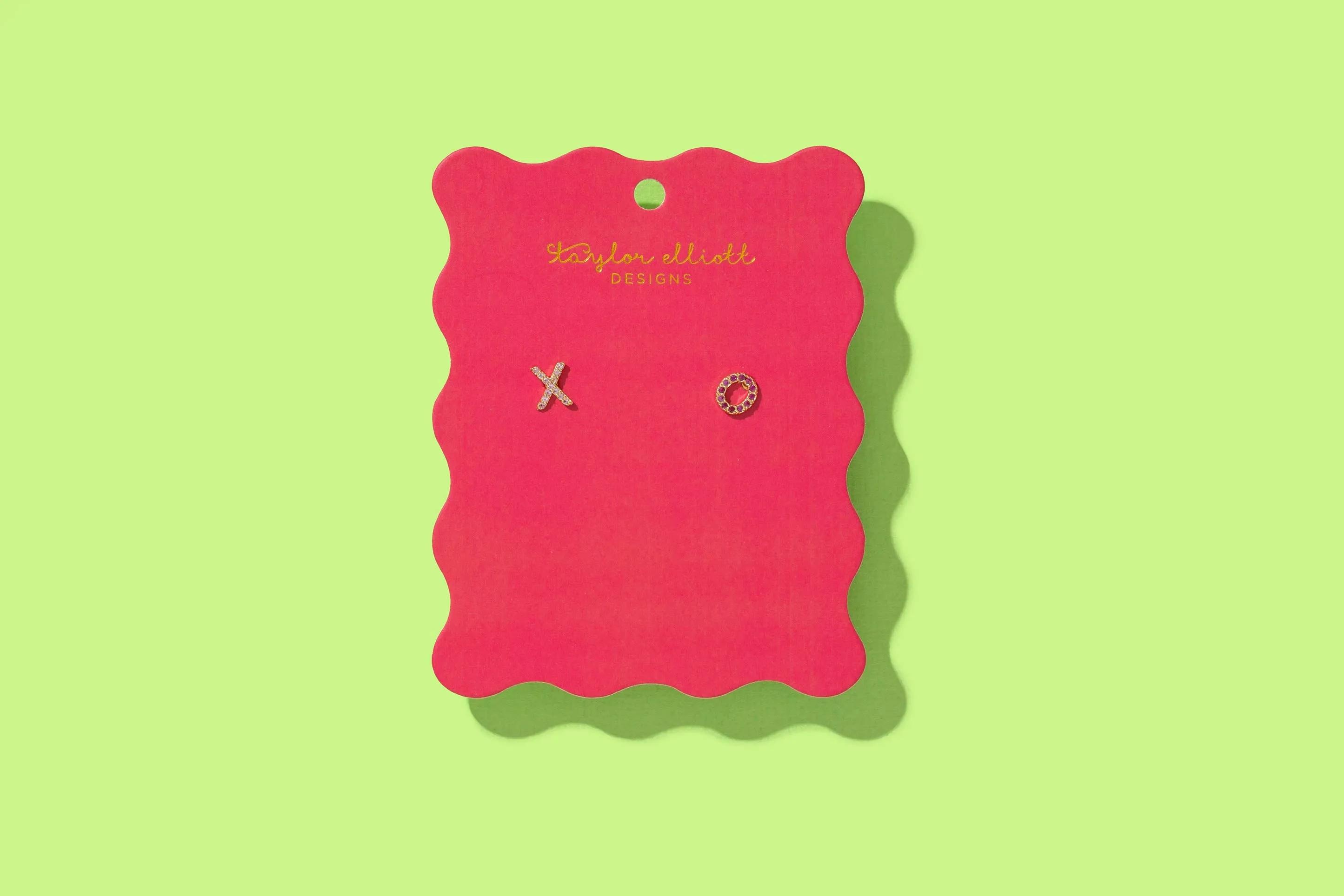 Stud Earrings - X & O w/ Pink   Ruby Red Gems - Matilda