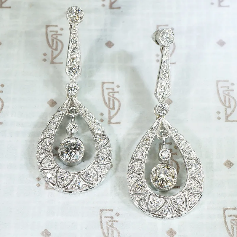 Stunning Platinum and Diamond Drop Earrings