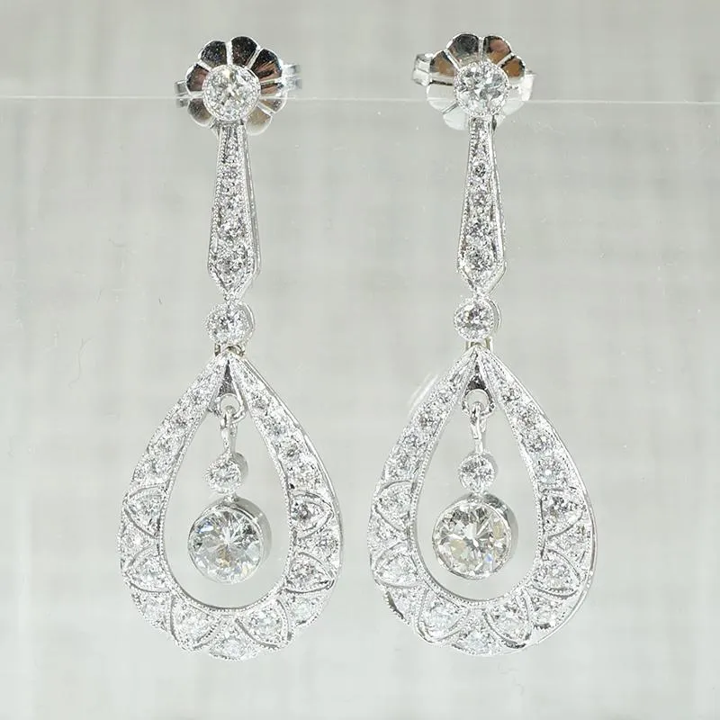 Stunning Platinum and Diamond Drop Earrings