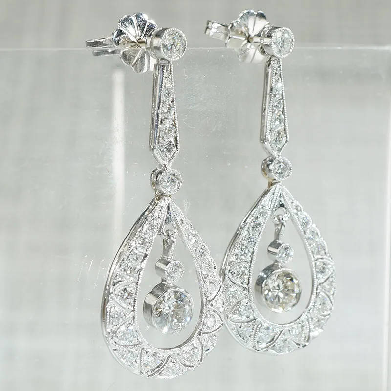 Stunning Platinum and Diamond Drop Earrings