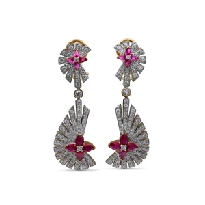 Sunray Ruby 2.20ct and Diamond 2.05ct Earring in 18K Gold