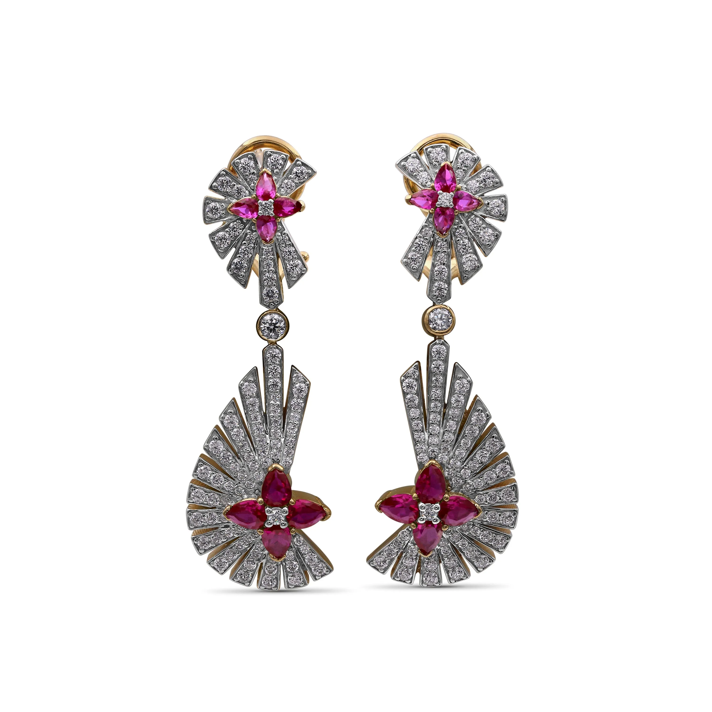Sunray Ruby 2.20ct and Diamond 2.05ct Earring in 18K Gold