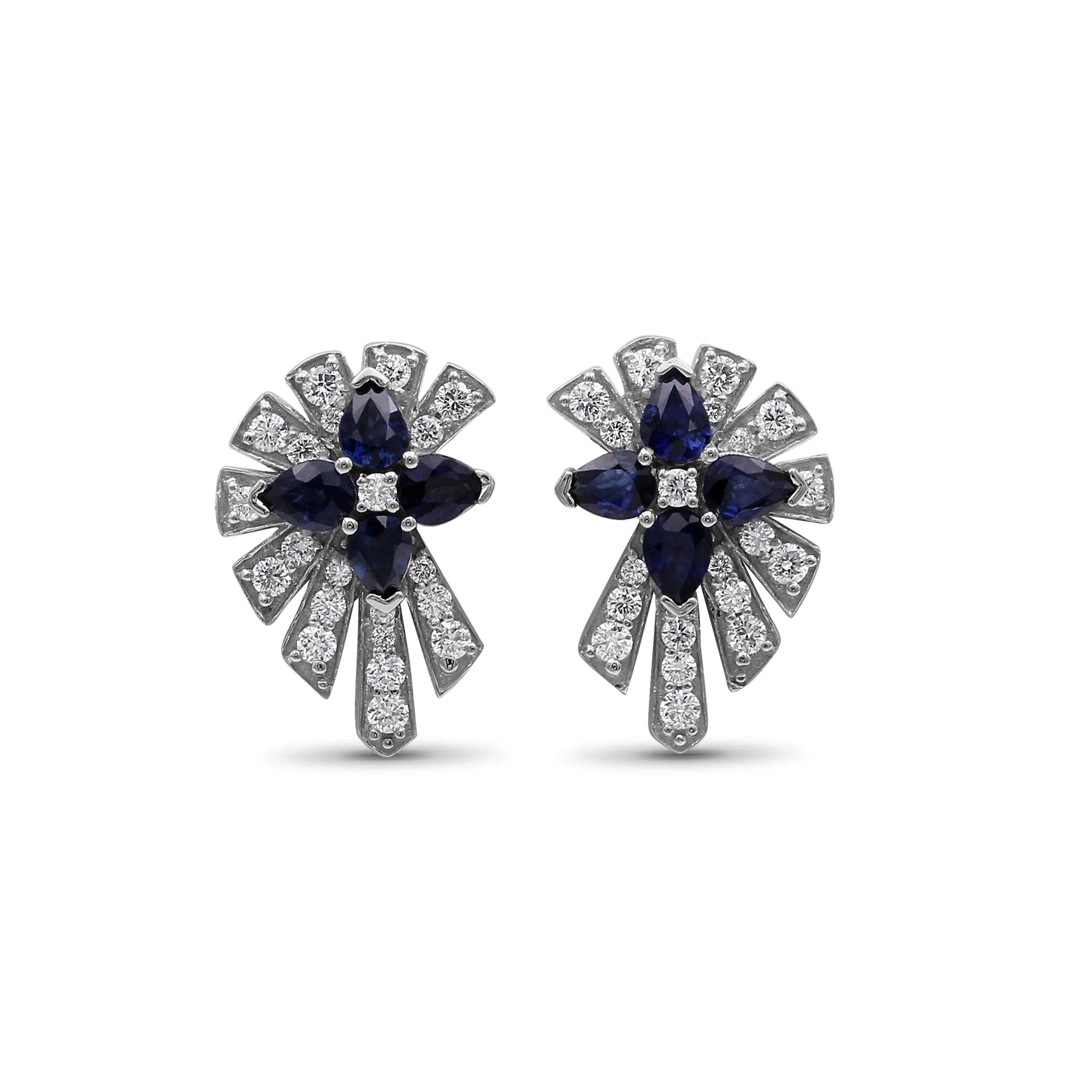 Sunray Sapphire 1.17ct and Diamond 0.58ct Earring in 18K Gold