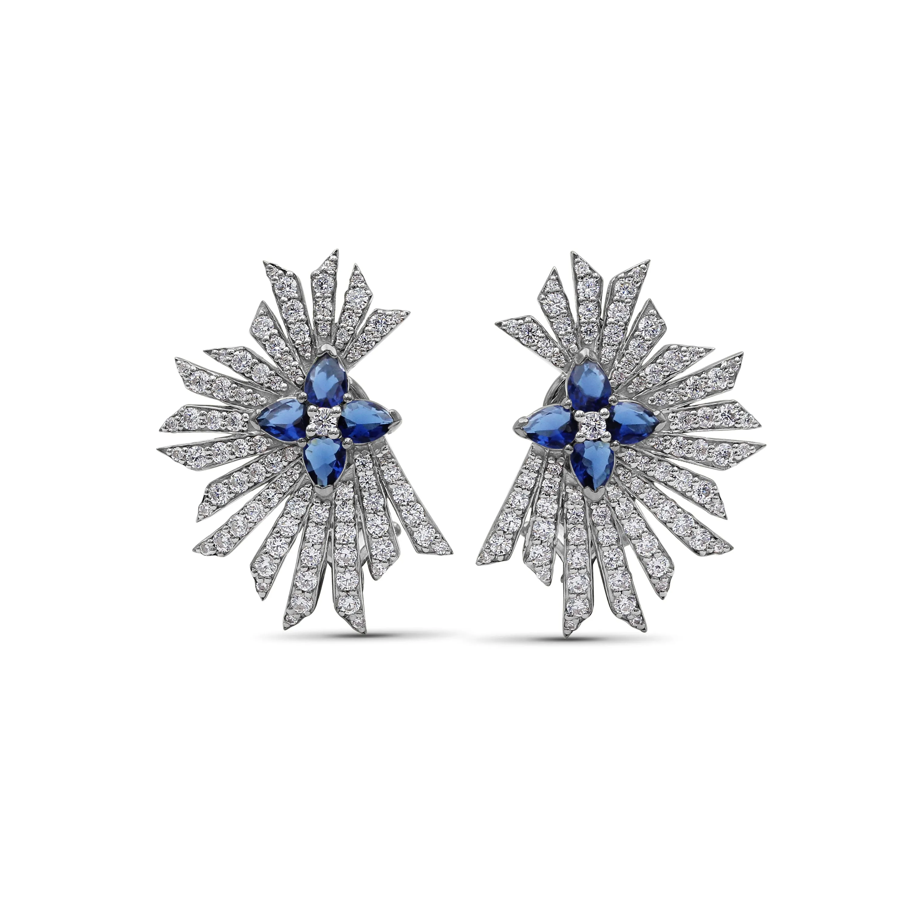 Sunray Sapphire 1.60ct and Diamond 1.85ct Earring in 18K Gold