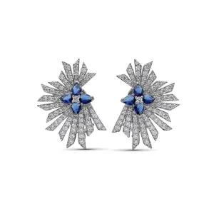 Sunray Sapphire 1.60ct and Diamond 1.85ct Earring in 18K Gold