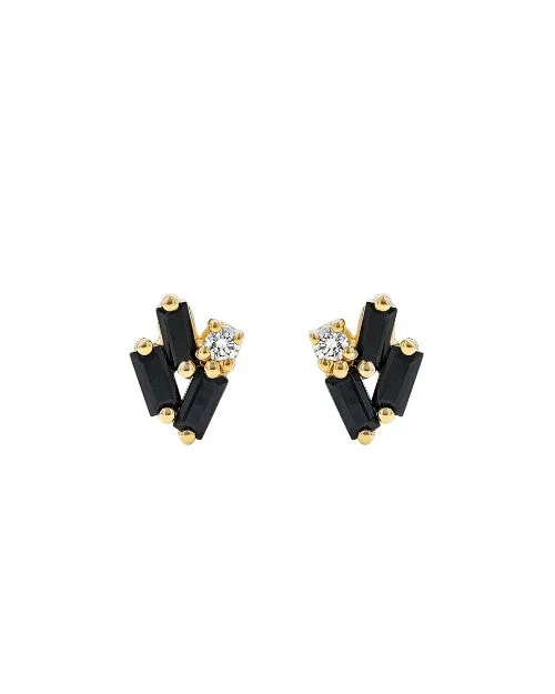 SUZANNE KALAN | Mini Cluster Stud Earrings | Baguette-Cut Black Sapphires and White Diamond