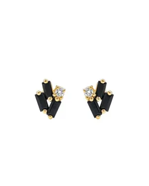 SUZANNE KALAN | Mini Cluster Stud Earrings | Baguette-Cut Black Sapphires and White Diamond