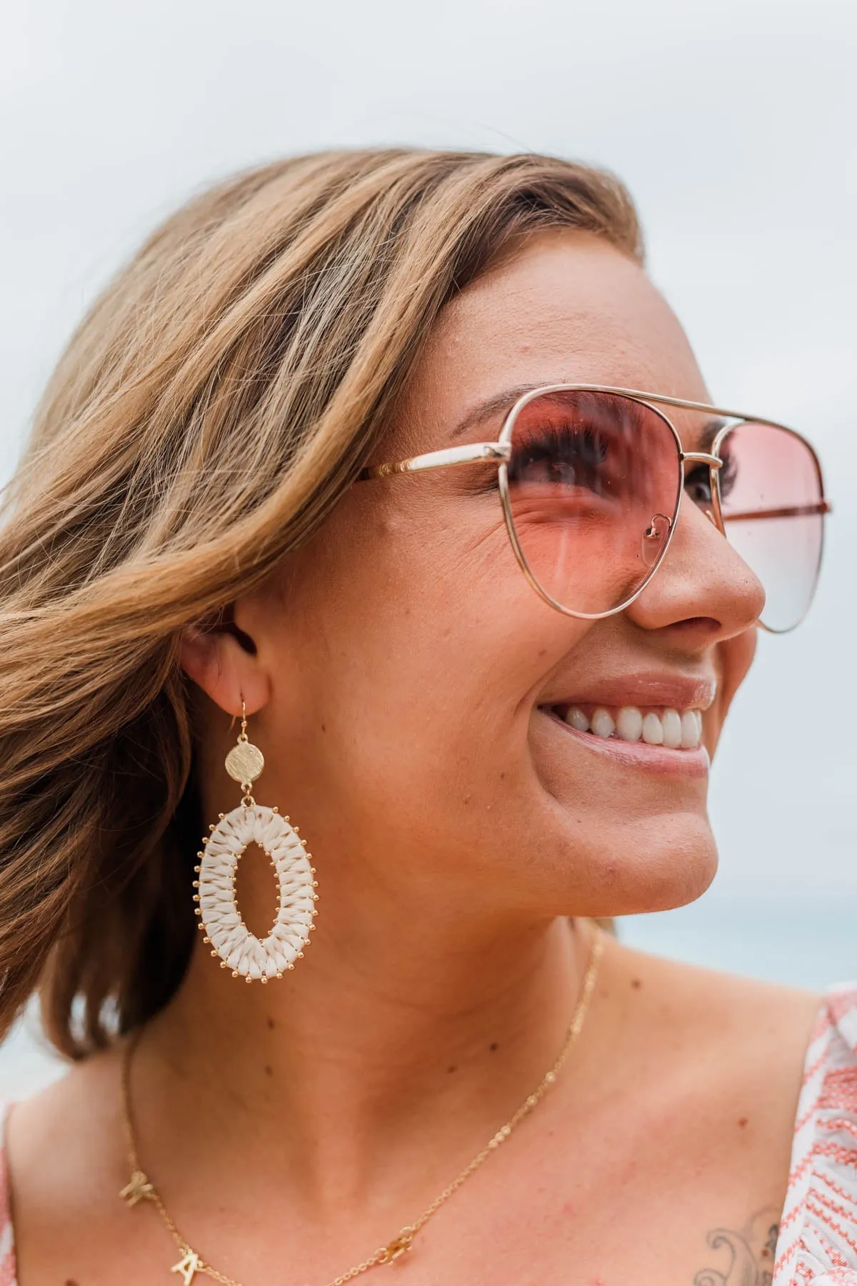 Sweetest Sunsets Gold Woven Dangle Earrings- Ivory