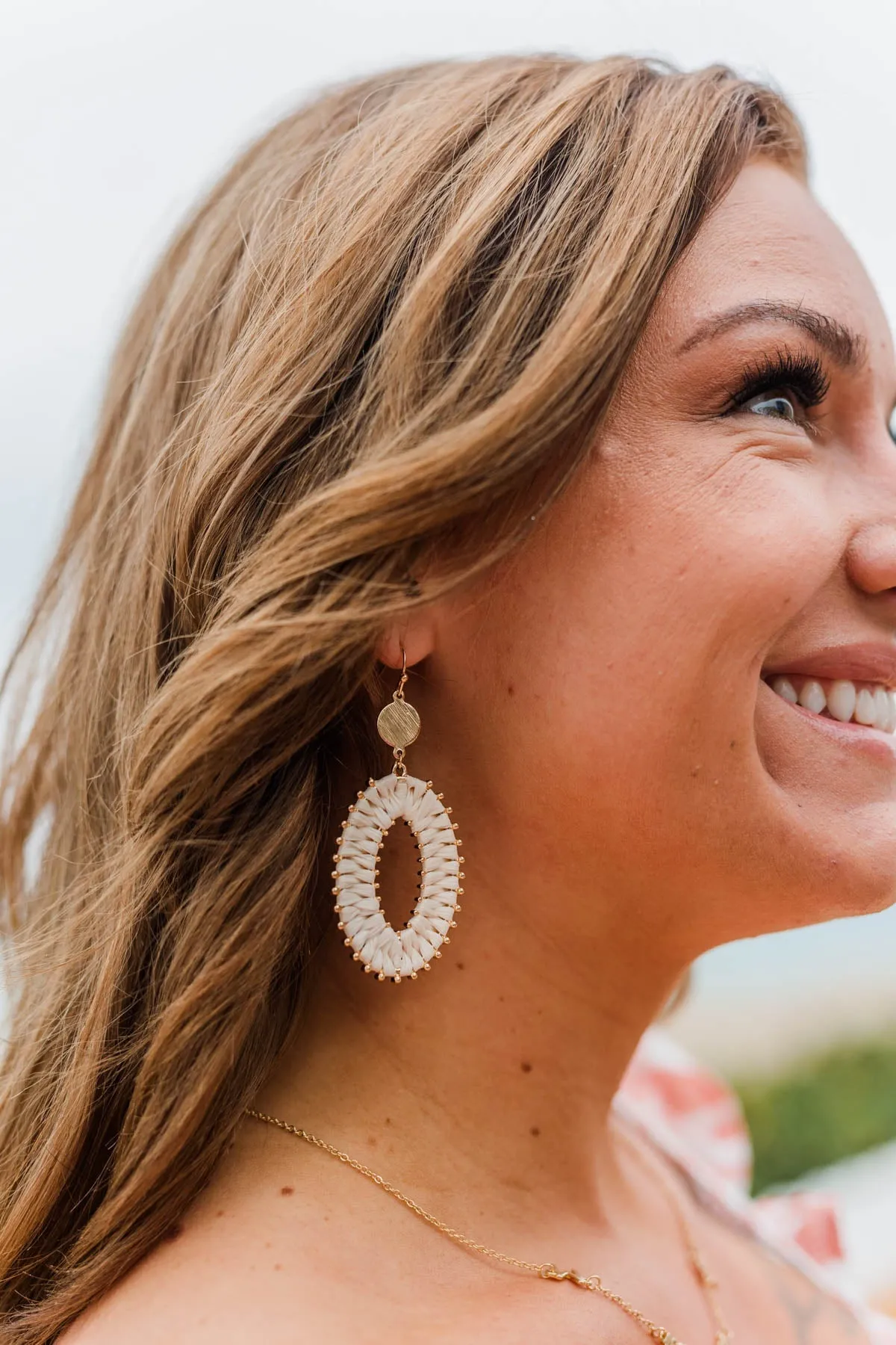 Sweetest Sunsets Gold Woven Dangle Earrings- Ivory