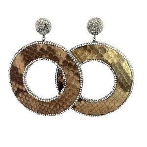 Tan Python Print Exotic Crystal Sterling Silver Earrings