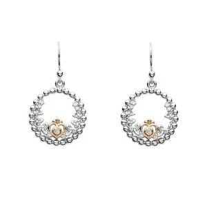 Tara's Diary Sterling Silver Trinity Princess CZ Earrings with Rose Gold Heart - TD237