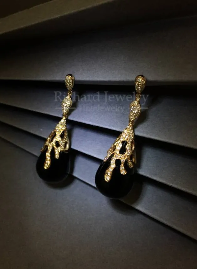 Teardrop Agate Diamond Earrings
