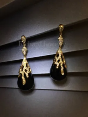 Teardrop Agate Diamond Earrings