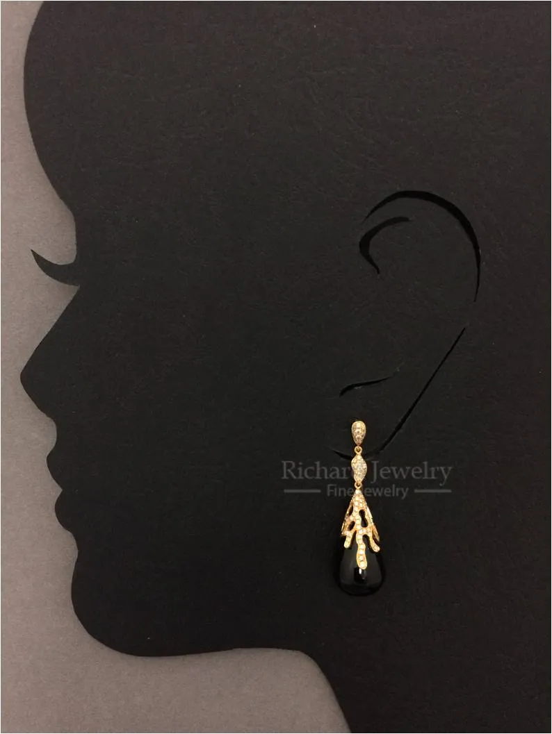 Teardrop Agate Diamond Earrings