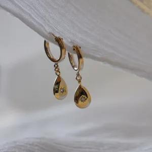 Teardrop North Star CZ Huggie Earrings