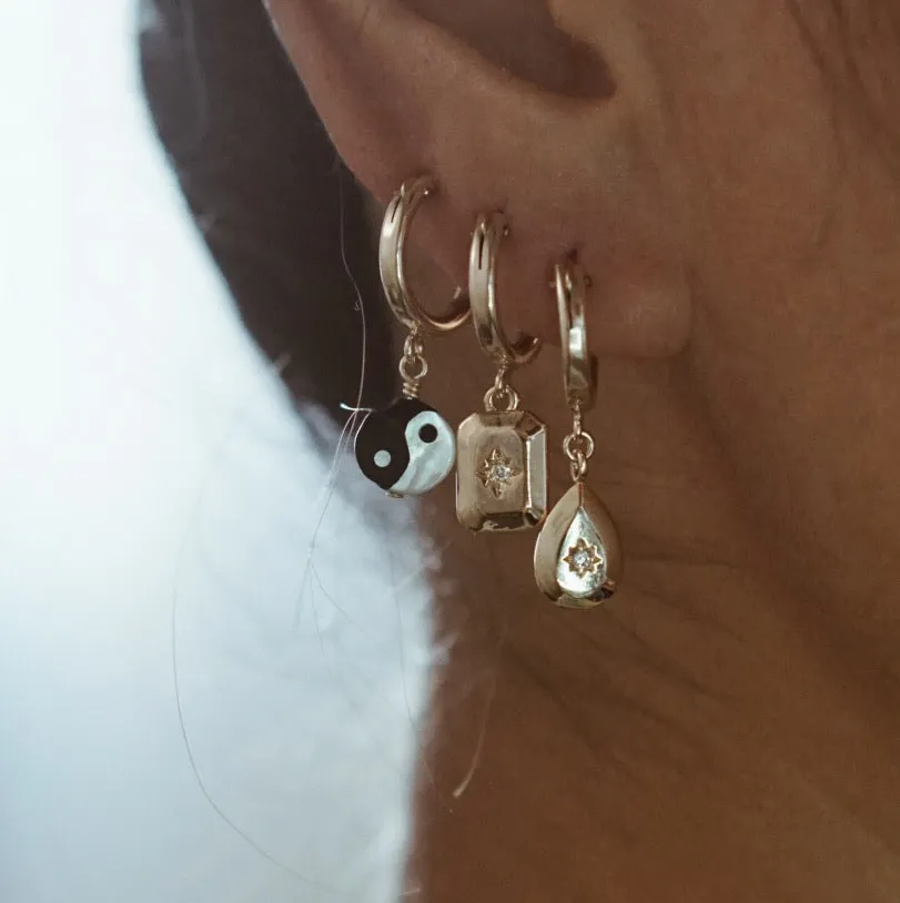 Teardrop North Star CZ Huggie Earrings