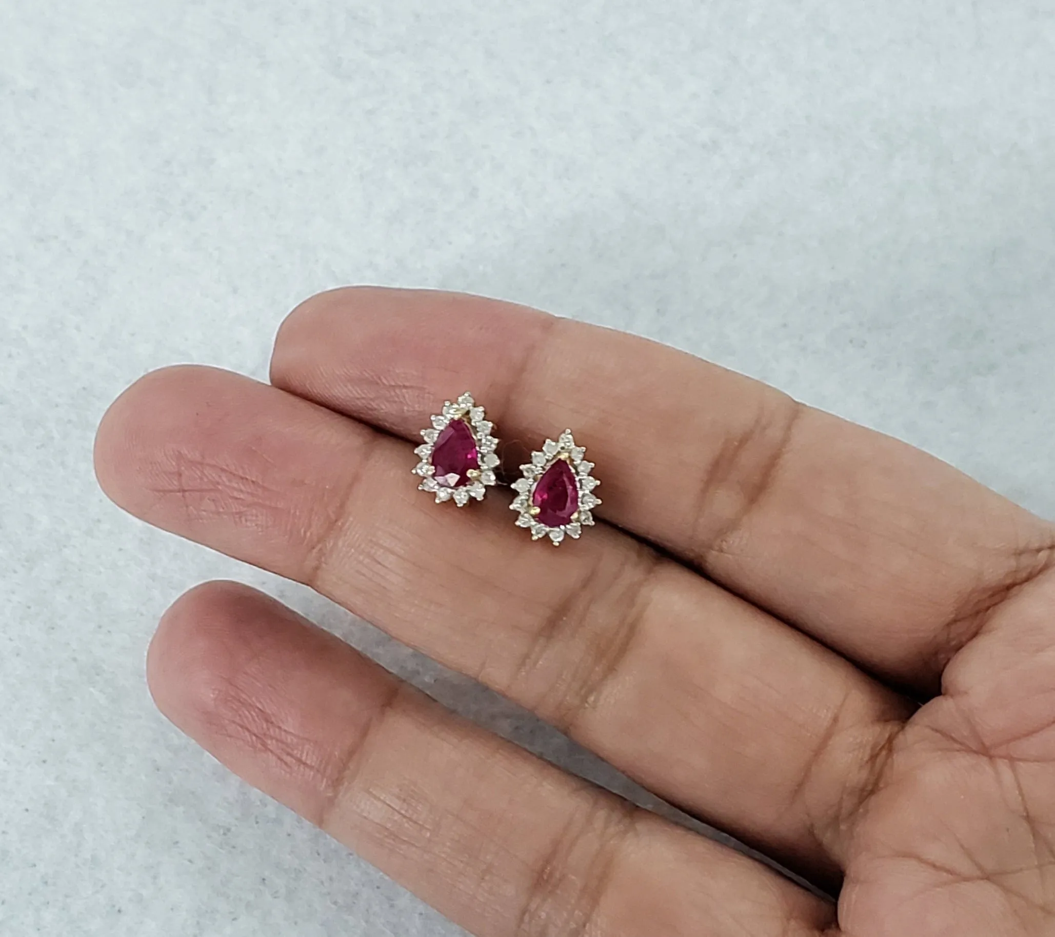 Teardrop Ruby Diamond Earrings 1.22cttw 14k Yellow Gold