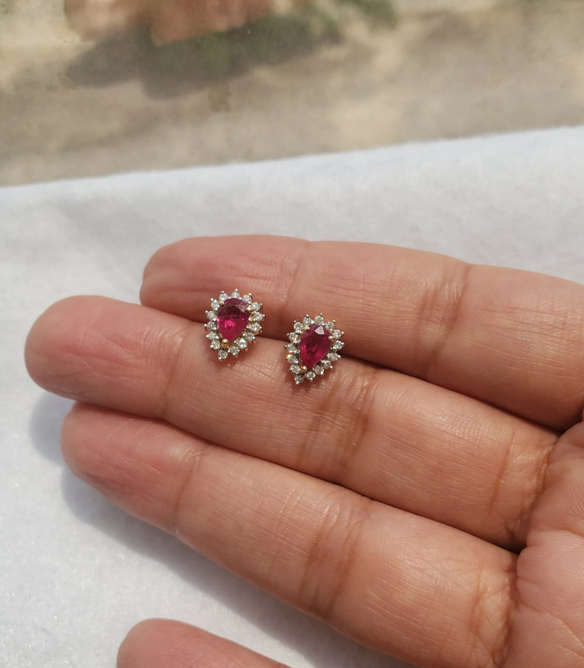 Teardrop Ruby Diamond Earrings 1.22cttw 14k Yellow Gold