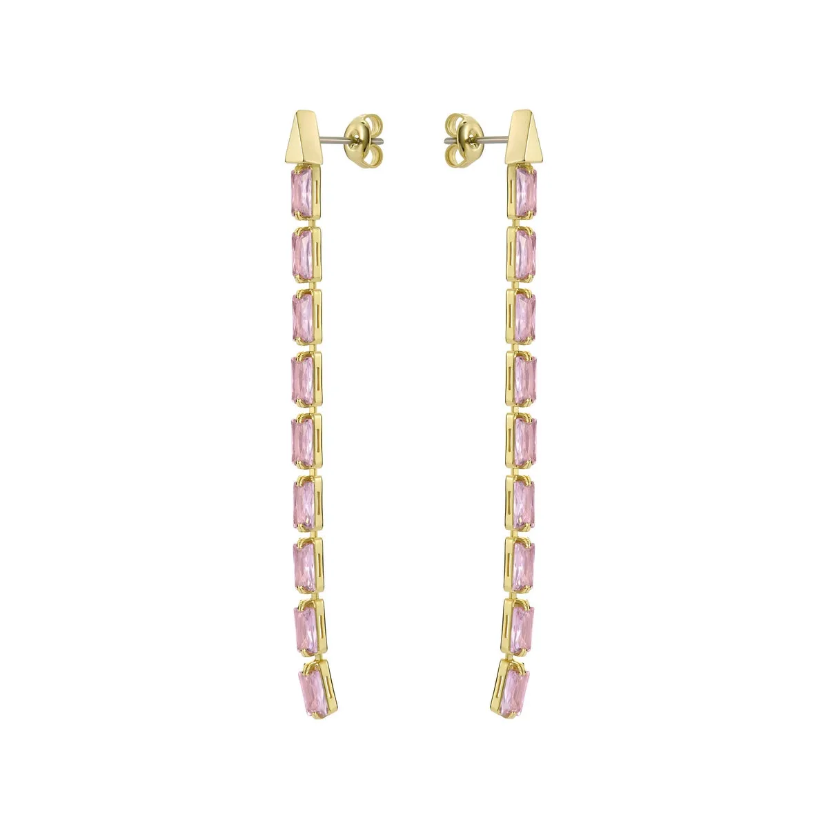 ted baker isalie: crystal baguette slinky drop earrings gold tone, pink crystal