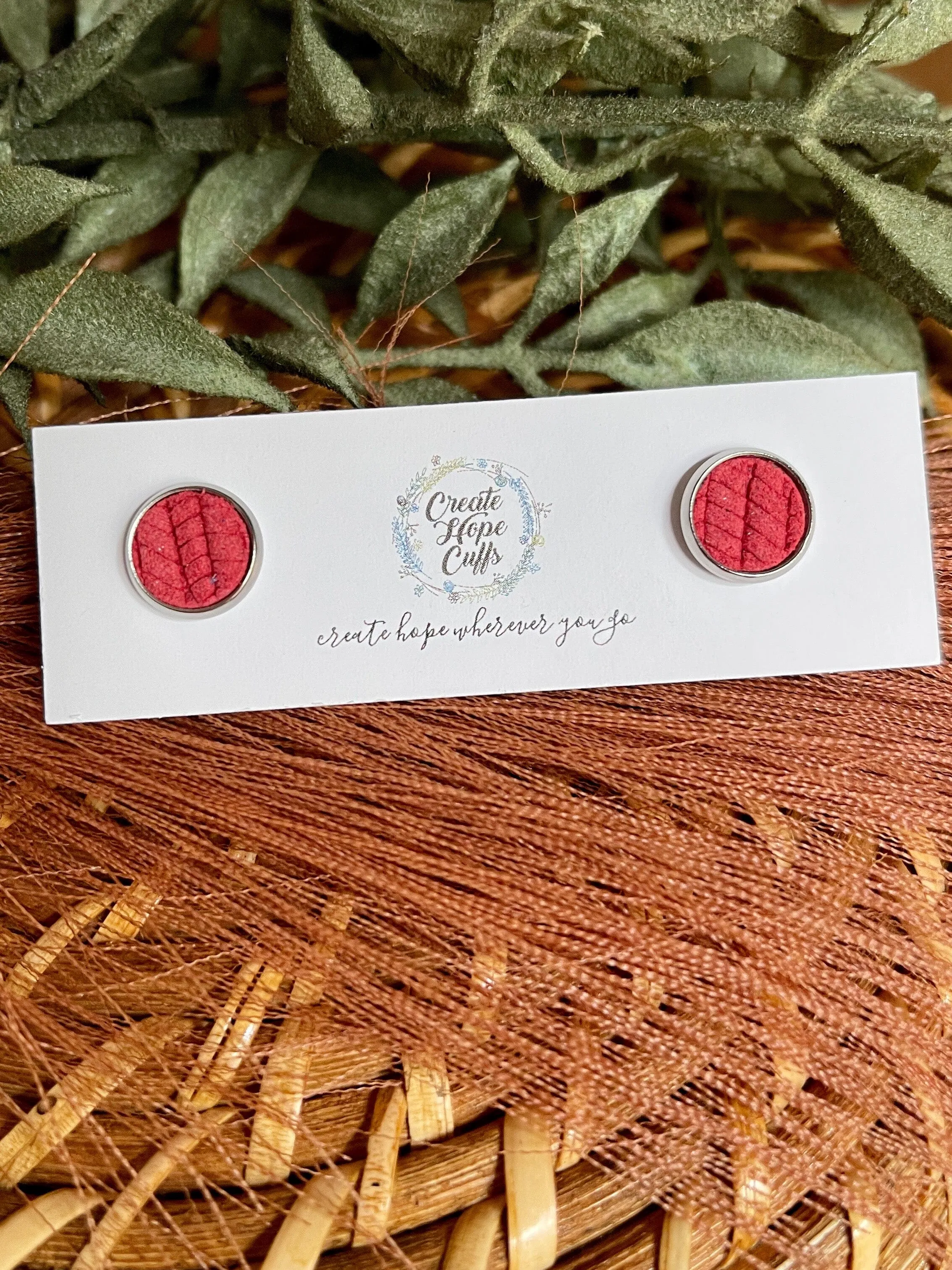 Textured STUD | 10mm | 12 Colors | Leather Earrings, Hypoallergenic