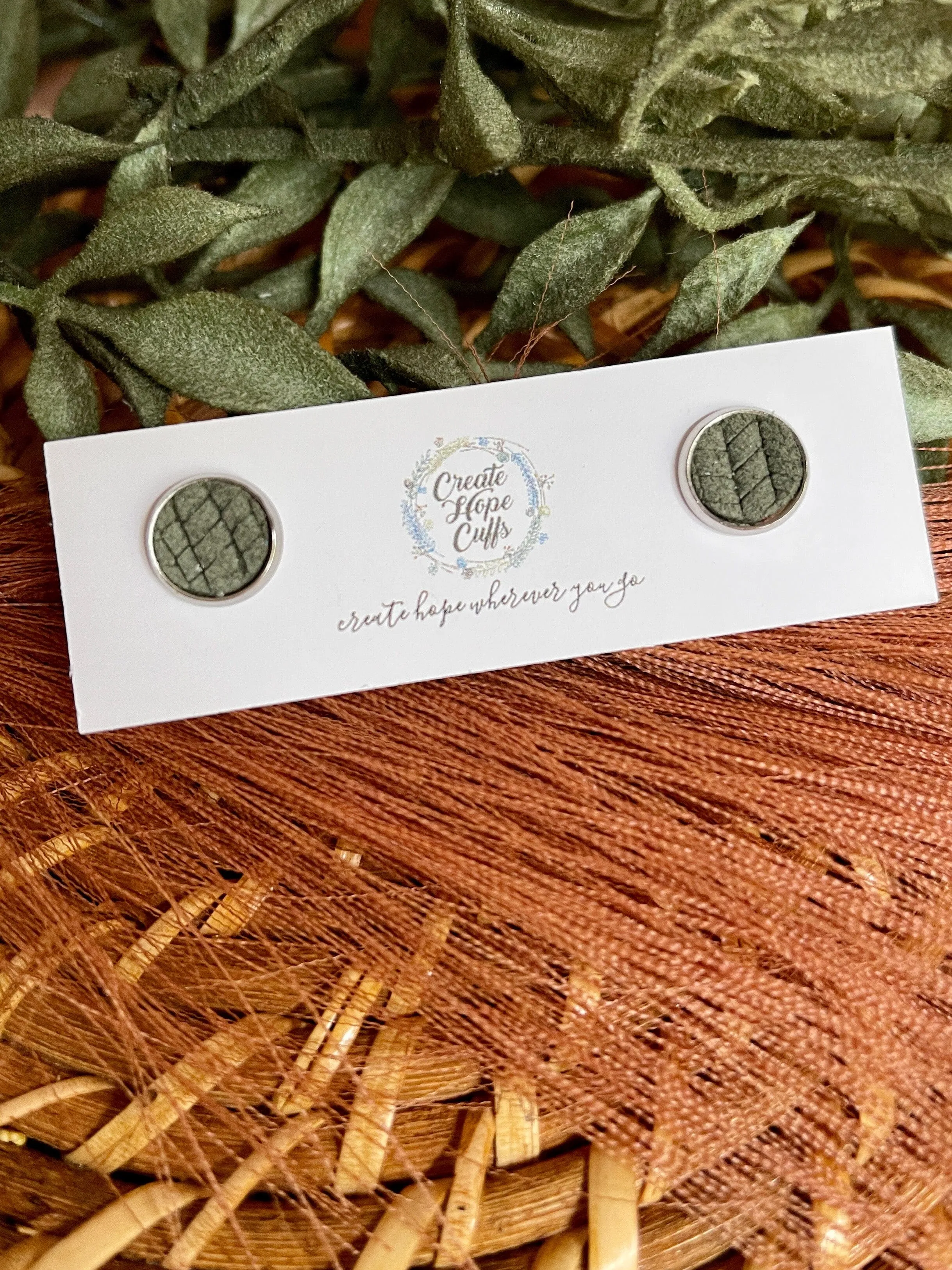 Textured STUD | 10mm | 12 Colors | Leather Earrings, Hypoallergenic