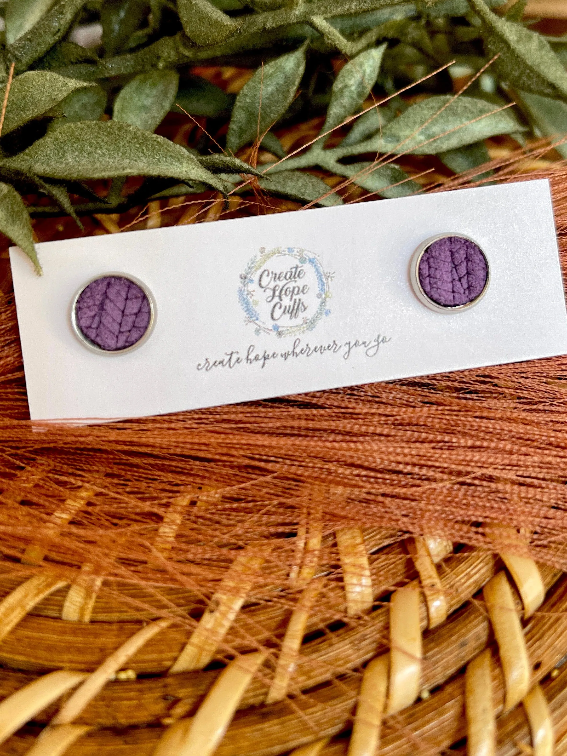 Textured STUD | 10mm | 12 Colors | Leather Earrings, Hypoallergenic