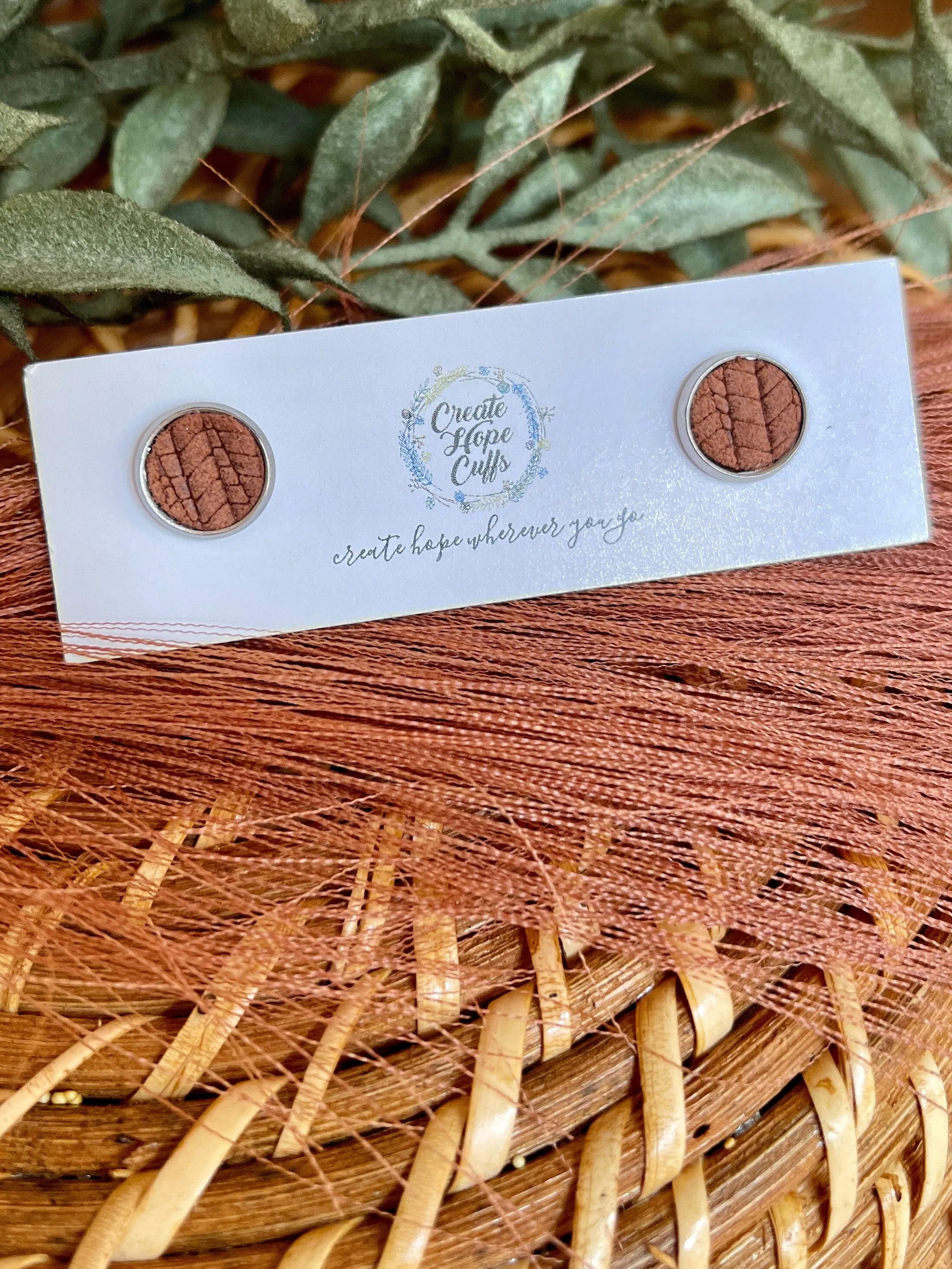 Textured STUD | 10mm | 12 Colors | Leather Earrings, Hypoallergenic