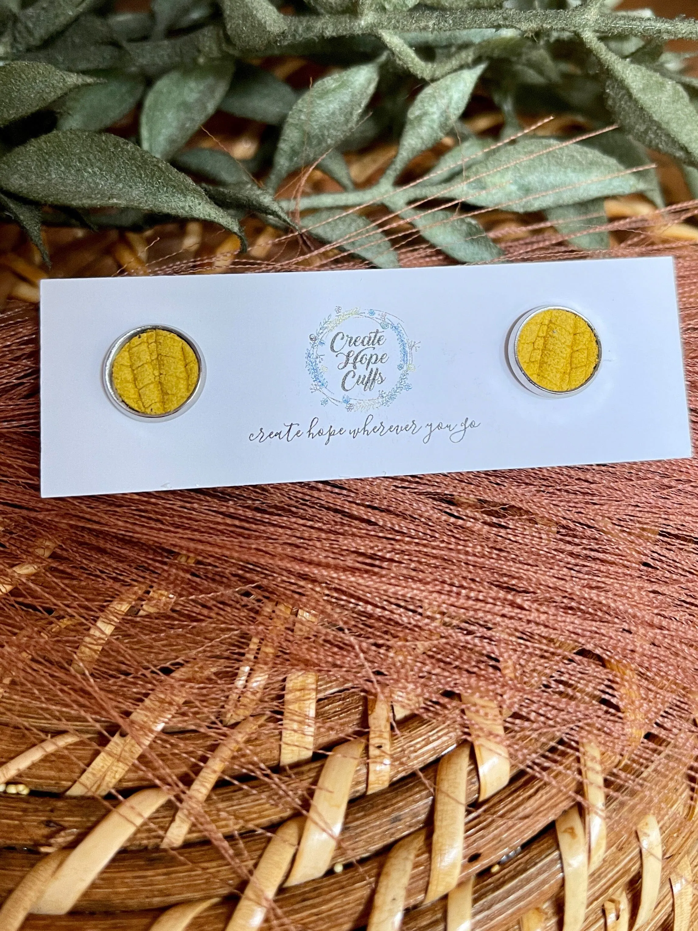Textured STUD | 10mm | 12 Colors | Leather Earrings, Hypoallergenic