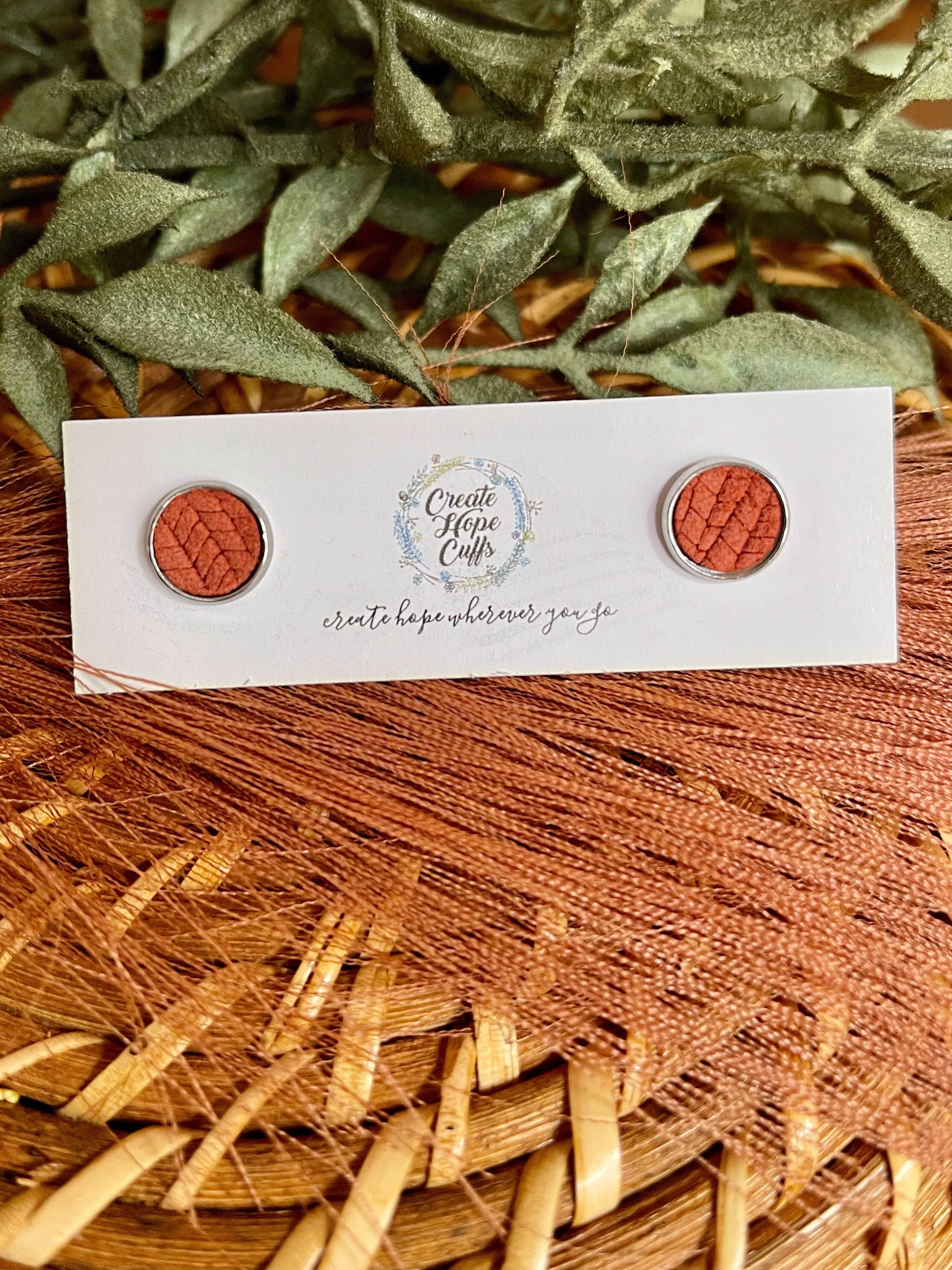 Textured STUD | 10mm | 12 Colors | Leather Earrings, Hypoallergenic