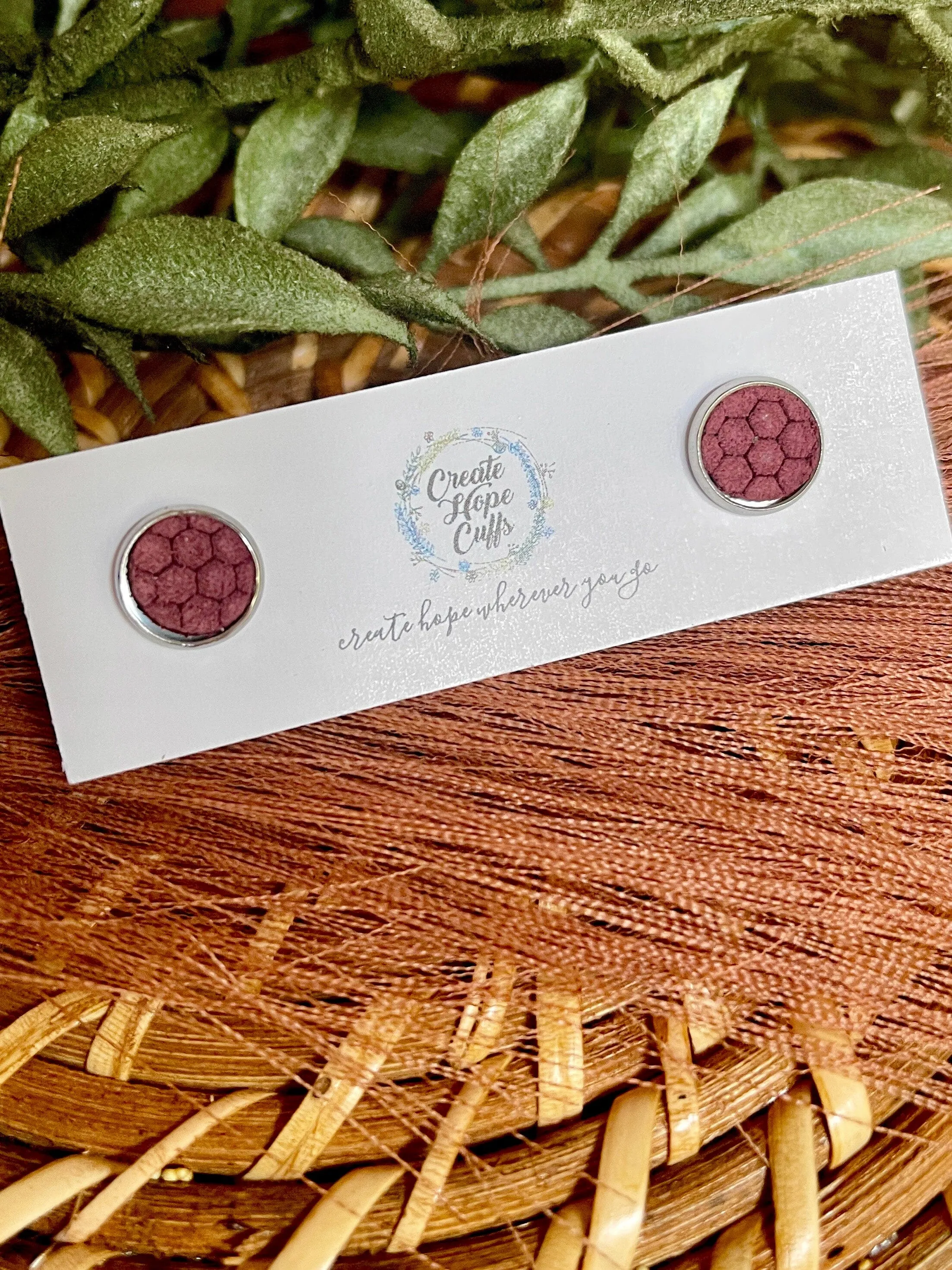 Textured STUD | 10mm | 12 Colors | Leather Earrings, Hypoallergenic