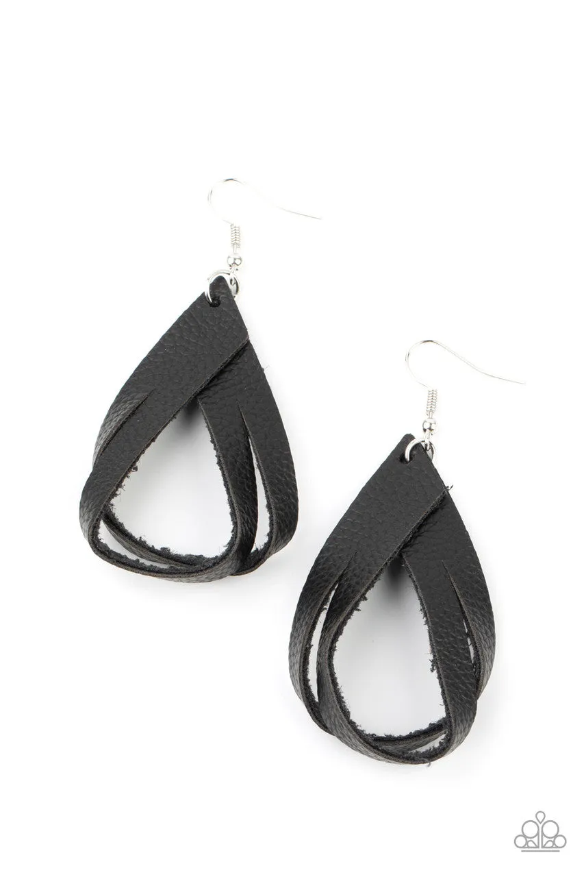That's a STRAP - Black - Leather Teardrop Loop Paparazzi Fishhook Earrings