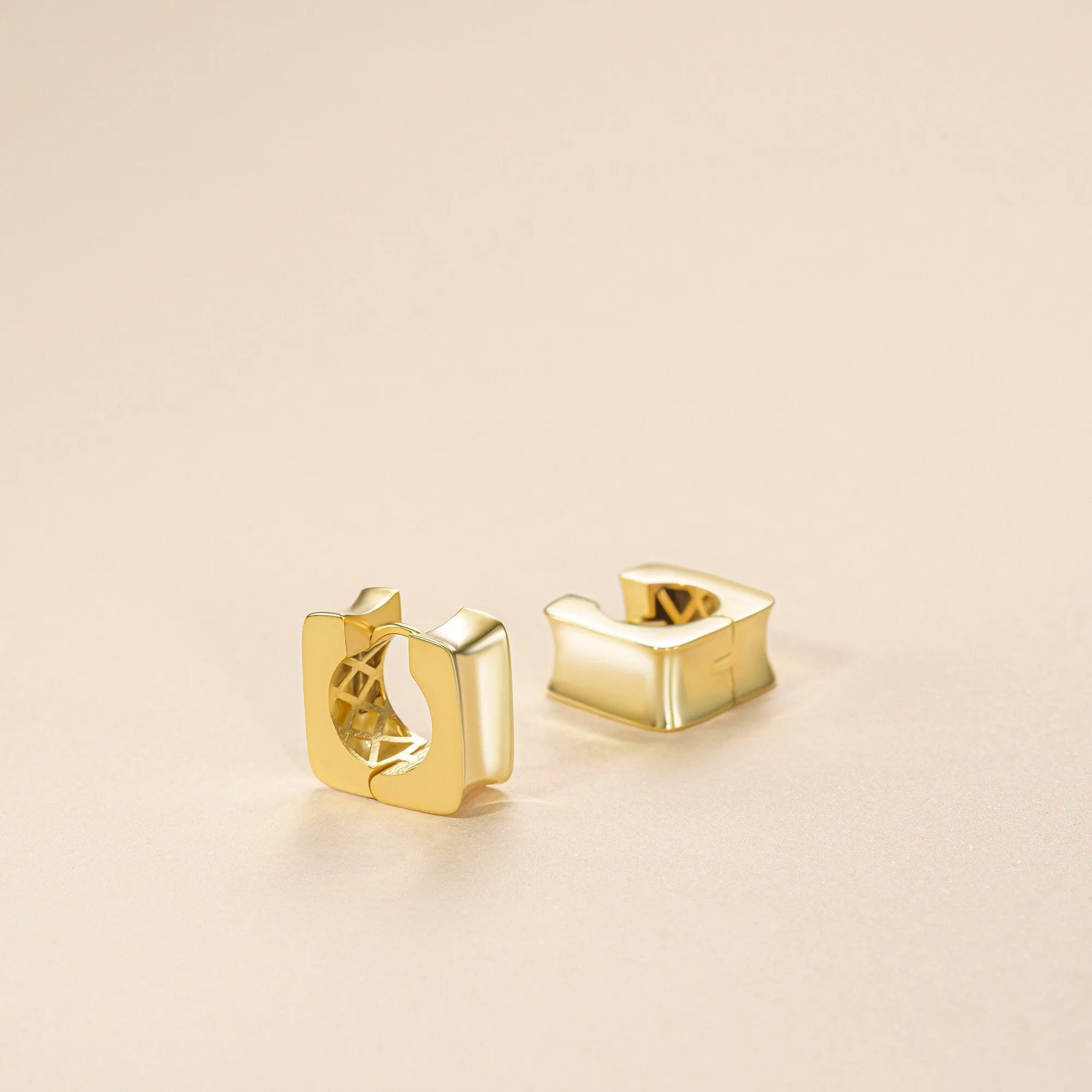 Thick Square Huggie Hoop Earrings - 18K Gold Vermeil