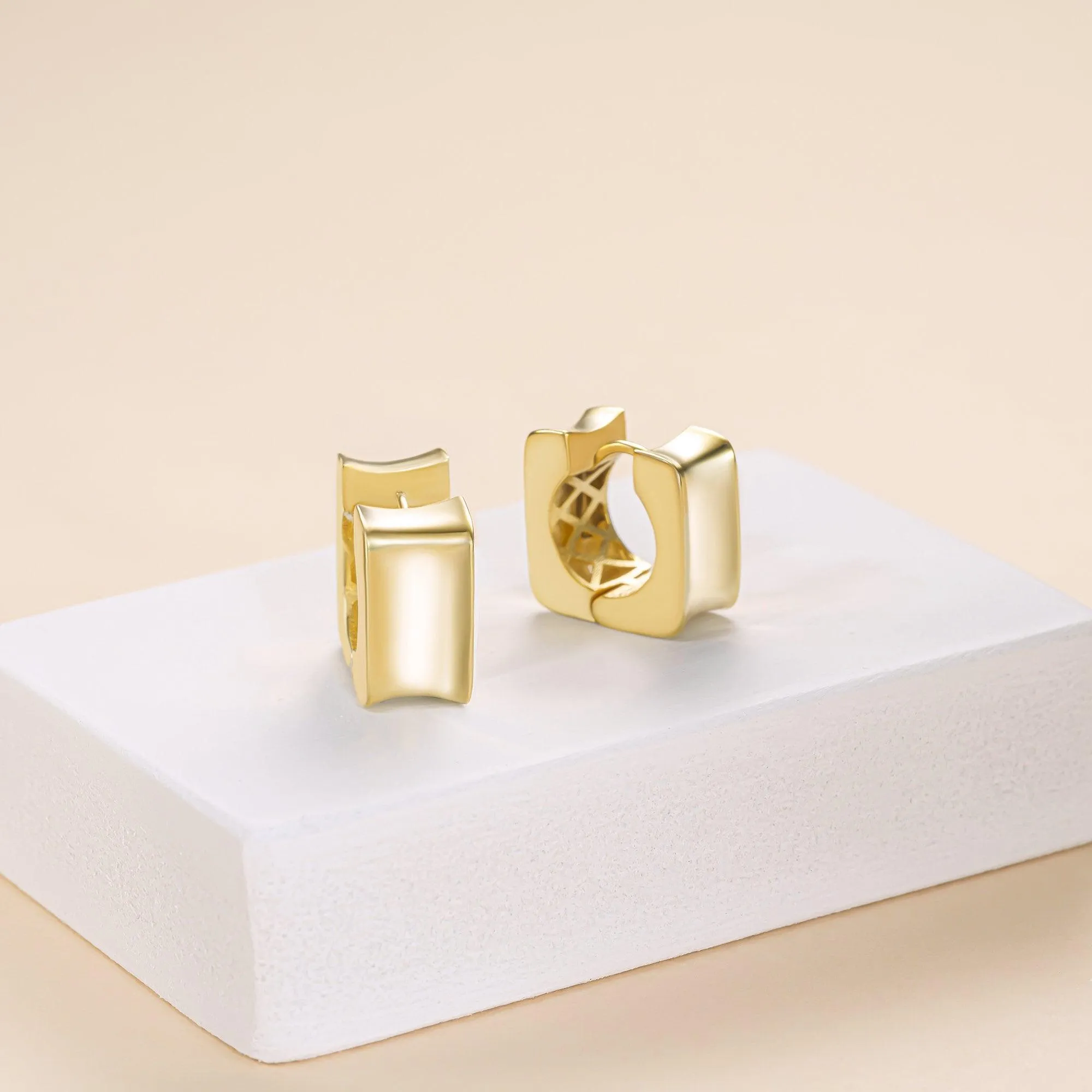 Thick Square Huggie Hoop Earrings - 18K Gold Vermeil