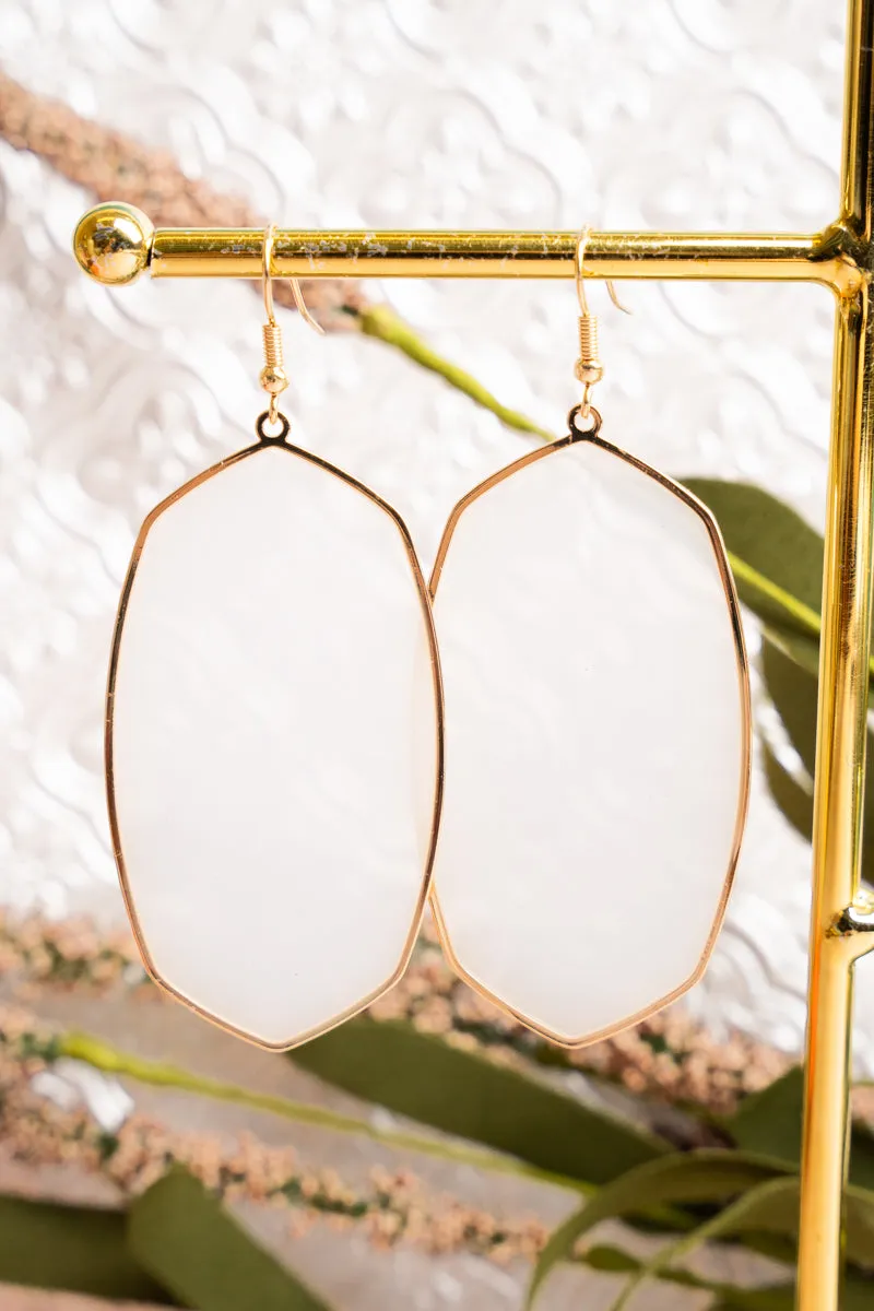 Think It Through White Hexagon Earrings