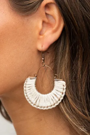 Threadbare Beauty - Copper - Wrapped Half Moon White Shiny Thread Paparazzi Fishhook Earrings