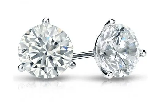 Three Prong Round Brilliant Lab-Grown Diamond Stud Earrings