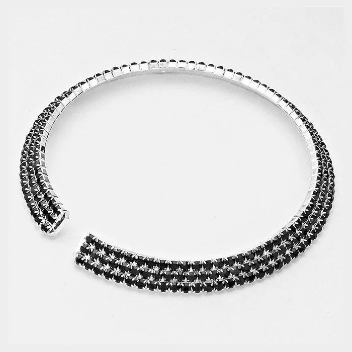 Three Row Black Crystal Choker and Earrings | 205475