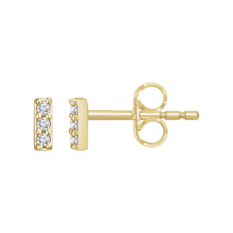 Three Row Diamond Bar Stud Earrings