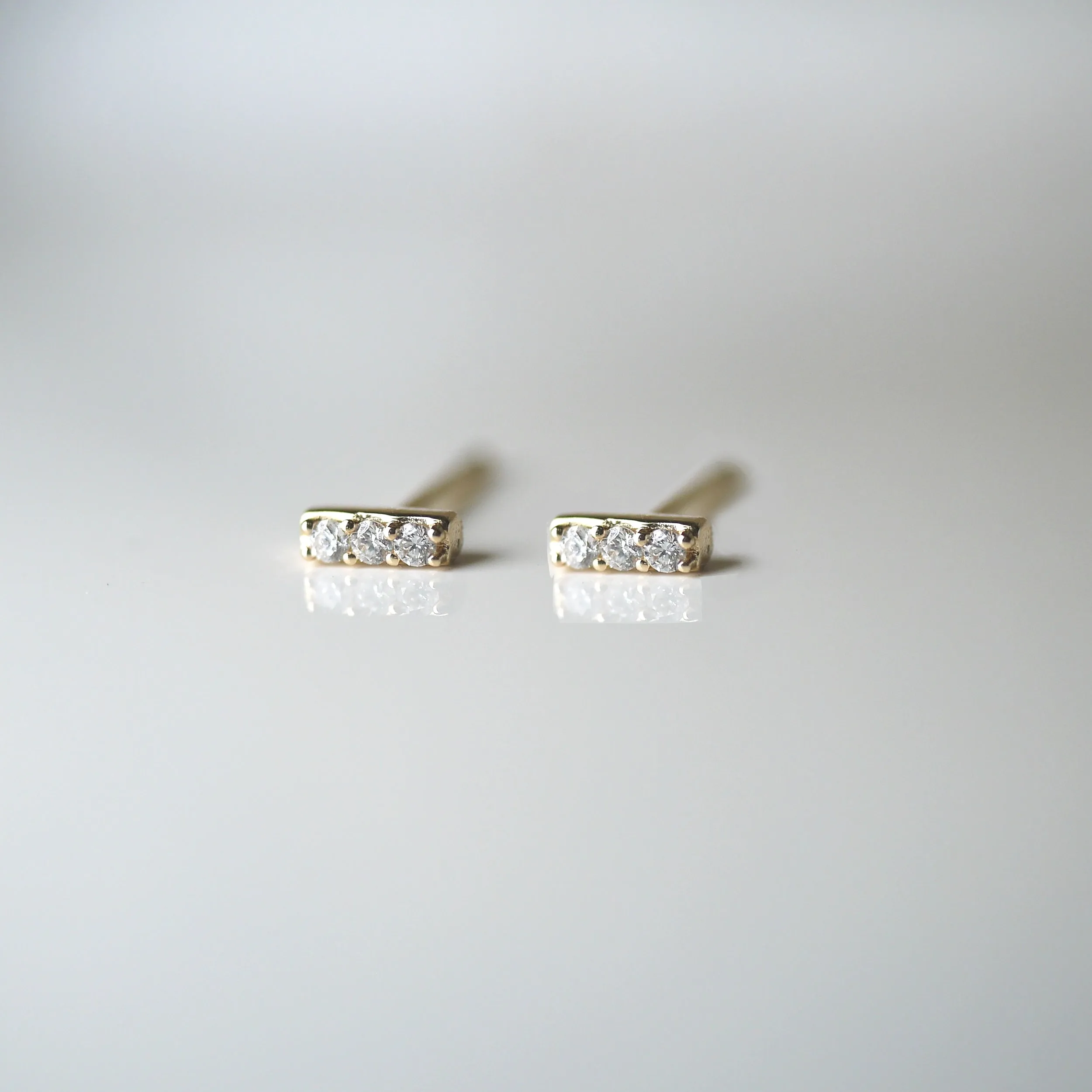 Three Row Diamond Bar Stud Earrings